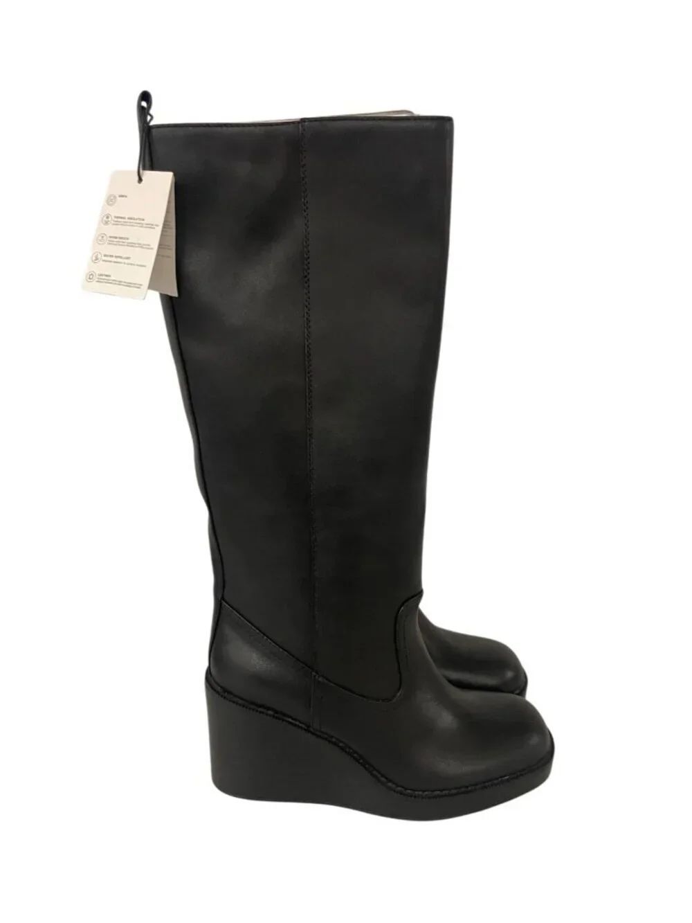 Zara Womens Leather wedge Boots Knee High EU 40 US 10 Black 3028/610 NWT